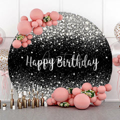 Aperturee - Aperturee Silver Diamond Glitter Round Backdrop Black Sparkle Birthday Photography Background