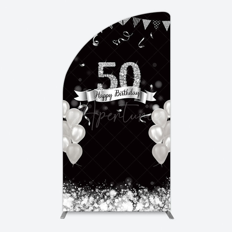 Aperturee - Aperturee Silver Glitter Balloon 50 Birthday Half Moon Arch Backdrop