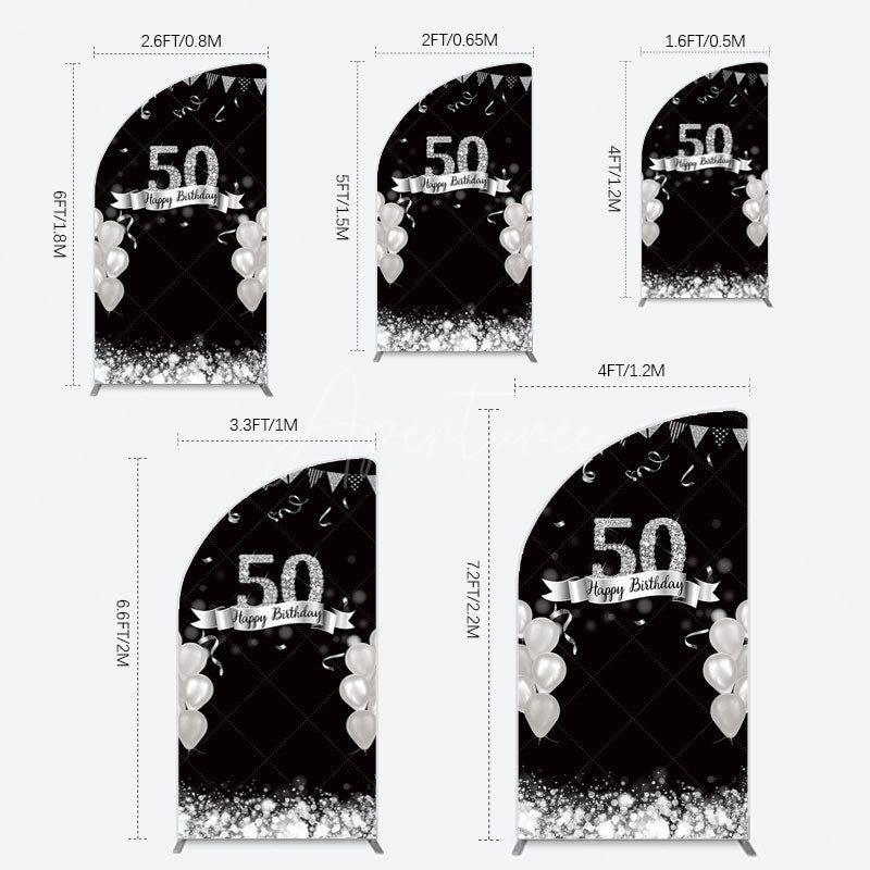 Aperturee - Aperturee Silver Glitter Balloon 50 Birthday Half Moon Arch Backdrop