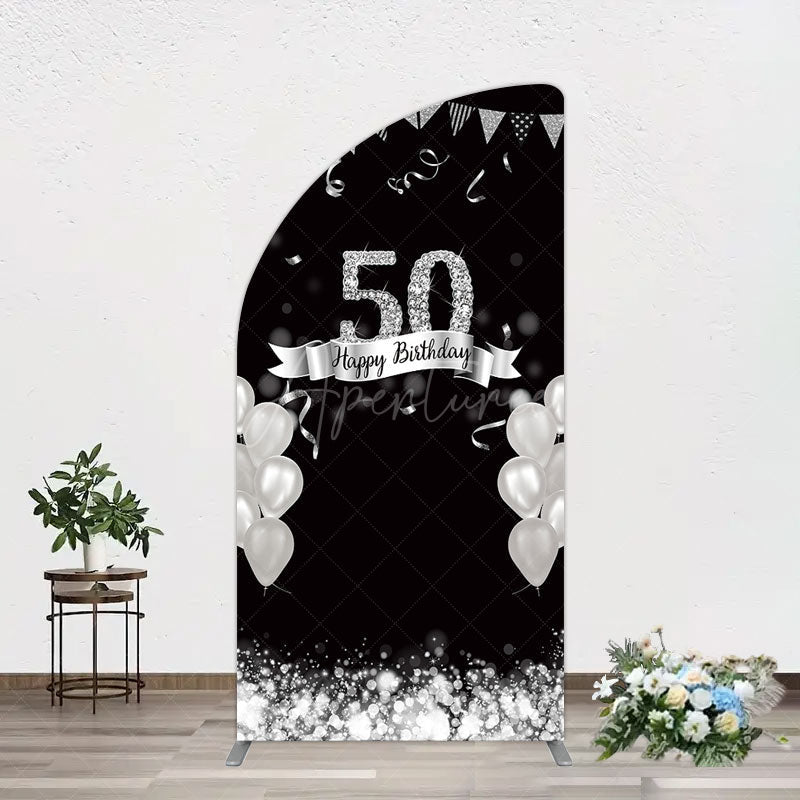 Aperturee - Aperturee Silver Glitter Balloon 50 Birthday Half Moon Arch Backdrop