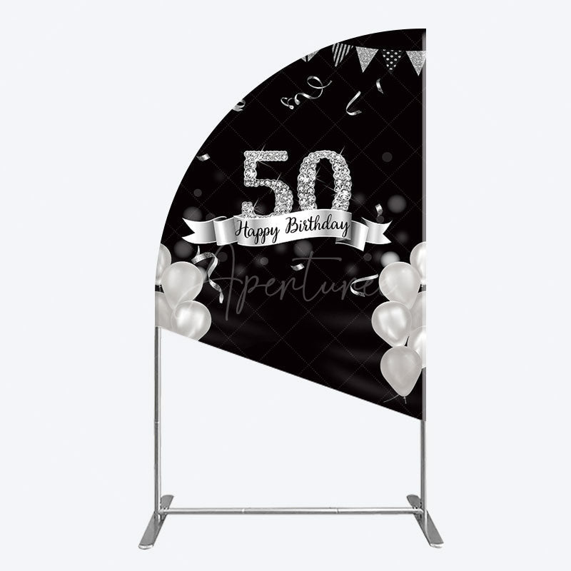 Aperturee - Aperturee Silver Glitter Balloon 50 Birthday Half Moon Arch Backdrop