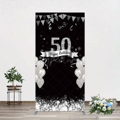 Aperturee - Aperturee Silver Glitter Balloon 50 Birthday Rectangle Backdrop