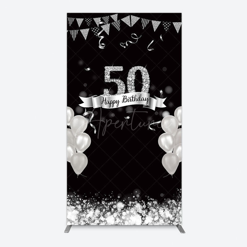 Aperturee - Aperturee Silver Glitter Balloon 50 Birthday Rectangle Backdrop