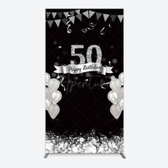 Aperturee - Aperturee Silver Glitter Balloon 50 Birthday Rectangle Backdrop