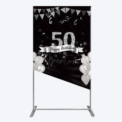 Aperturee - Aperturee Silver Glitter Balloon 50 Birthday Rectangle Backdrop