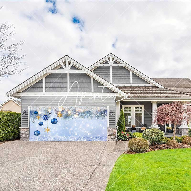 Aperturee - Aperturee Silver Glitter Blue Bauble Xmas Garage Door Banner
