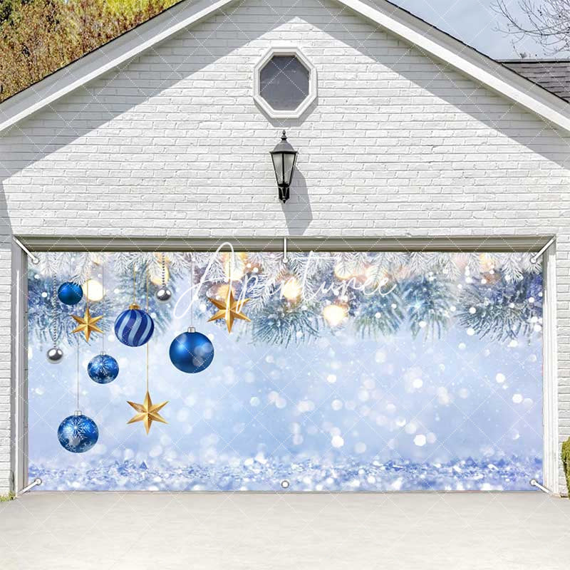 Aperturee - Aperturee Silver Glitter Blue Bauble Xmas Garage Door Banner
