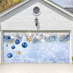Aperturee - Aperturee Silver Glitter Blue Bauble Xmas Garage Door Banner