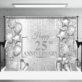 Aperturee - Aperturee Silver Glitter Gift Balloon 25Th Anniversary Backdrop