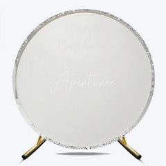 Aperturee - Aperturee Silver Glitter Happy Birthday Round Backdrop Shimmery Celebration Party Decor Photo Booth Wall for Party