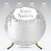 Aperturee - Aperturee Silver Glitter Happy Birthday Round Backdrop Shimmery Celebration Party Decor Photo Booth Wall for Party