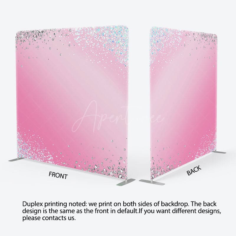 Aperturee - Aperturee Silver Glitter Pink Birthday Square Tension Backdrop