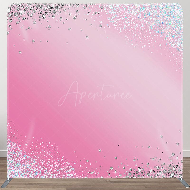 Aperturee - Aperturee Silver Glitter Pink Birthday Square Tension Backdrop