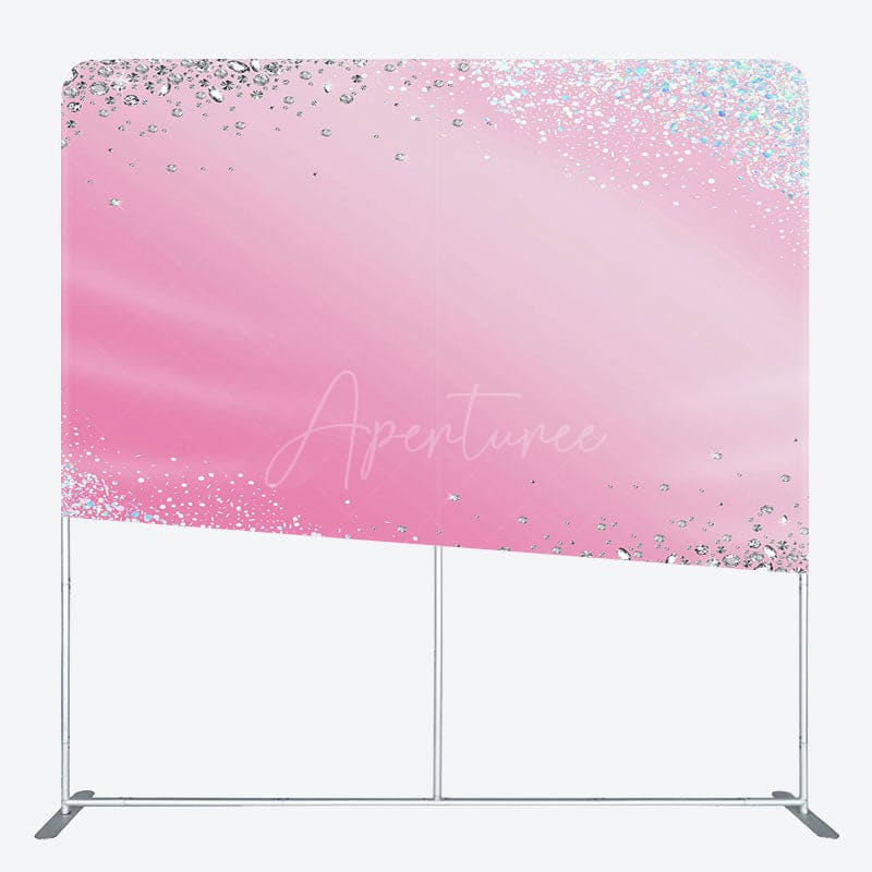 Aperturee - Aperturee Silver Glitter Pink Birthday Square Tension Backdrop