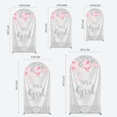 Aperturee - Aperturee Silver Glitter Pink Bow Its A Girl Arch Backdrop