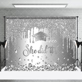 Aperturee - Aperturee Silver Glitter She Did It Cap Congrats Grad Backdrop