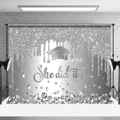 Aperturee - Aperturee Silver Glitter She Did It Cap Congrats Grad Backdrop