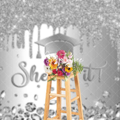Aperturee - Aperturee Silver Glitter She Did It Cap Congrats Grad Backdrop