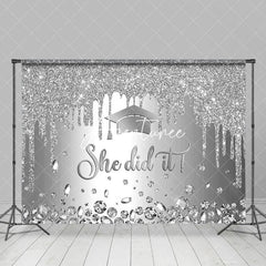Aperturee - Aperturee Silver Glitter She Did It Cap Congrats Grad Backdrop
