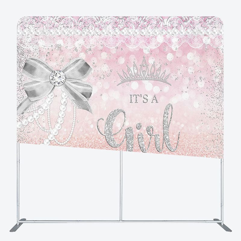 Aperturee - Aperturee Silver Its A Girl Fabric Backdrop Cover for Baby Shower