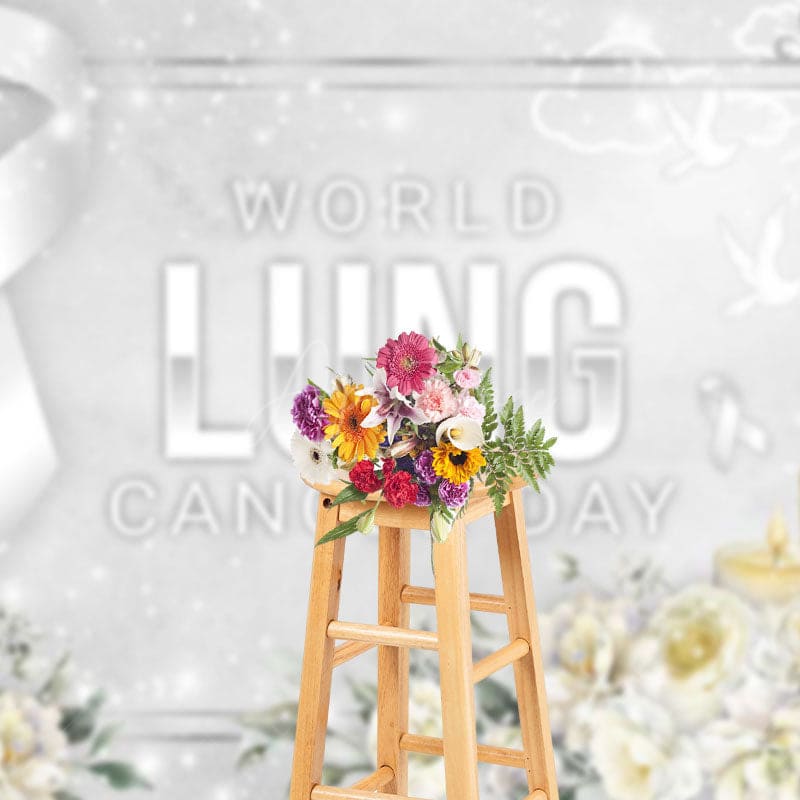 Aperturee - Aperturee Silver Ribbon Floral World Lung Cancer Day Backdrop