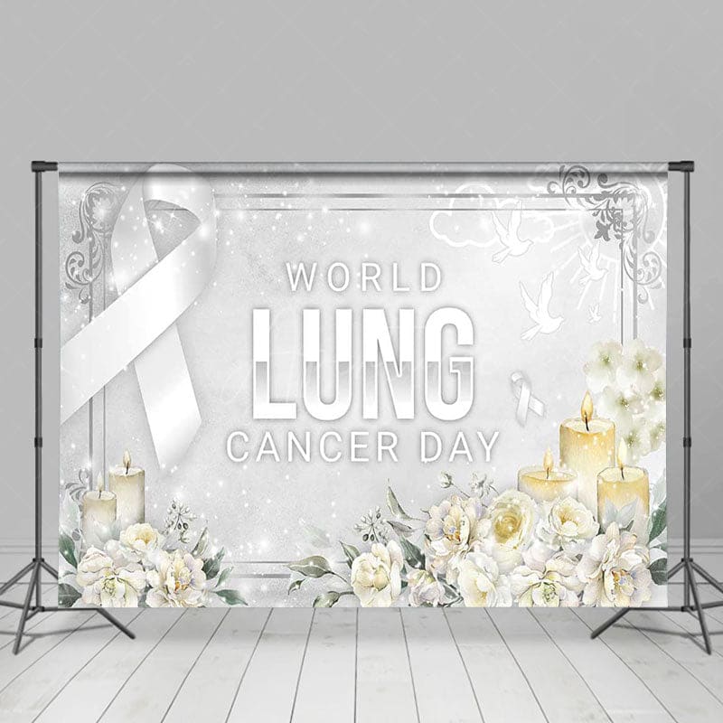 Aperturee - Aperturee Silver Ribbon Floral World Lung Cancer Day Backdrop