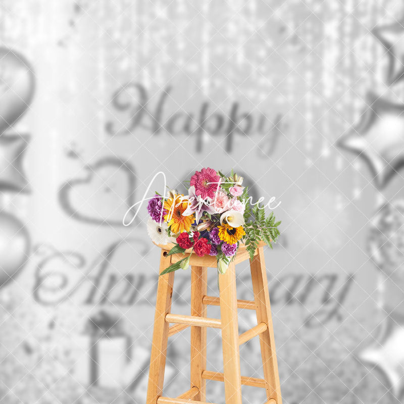 Aperturee - Aperturee Silver Ribbons Balloons 40Th Anniversary Backdrop