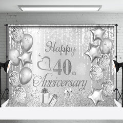 Aperturee - Aperturee Silver Ribbons Balloons 40Th Anniversary Backdrop