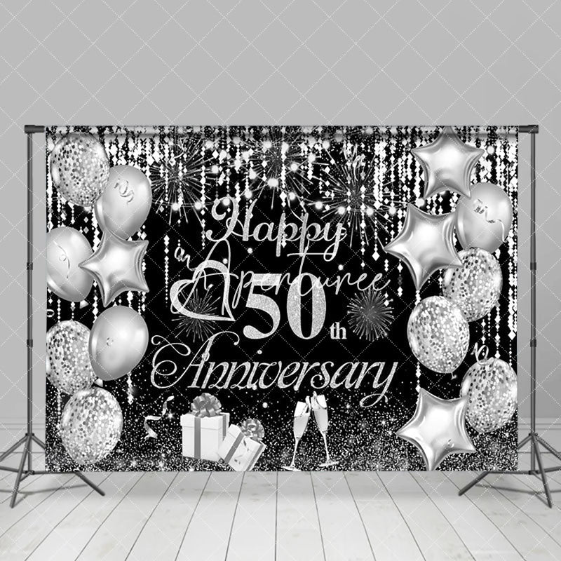 Aperturee - Aperturee Silver Shining Ribbons Gift 50Th Anniversary Backdrop