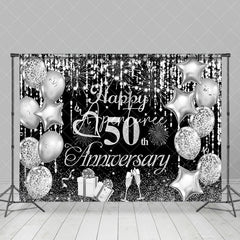 Aperturee - Aperturee Silver Shining Ribbons Gift 50Th Anniversary Backdrop