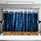 Aperturee - Aperturee Silver Sparkle Blue Curtain Wood New Year Backdrop