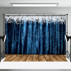Aperturee - Aperturee Silver Sparkle Blue Curtain Wood New Year Backdrop