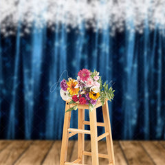 Aperturee - Aperturee Silver Sparkle Blue Curtain Wood New Year Backdrop