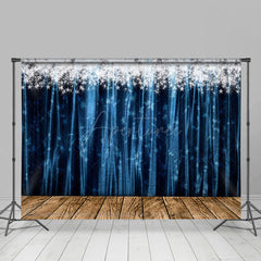 Aperturee - Aperturee Silver Sparkle Blue Curtain Wood New Year Backdrop