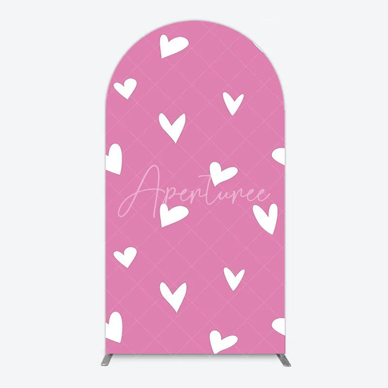 Aperturee - Aperturee Simple Arch Backdrop with White Hearts for Boy Baby Shower Birthday Party or Valentine’s Day Decor