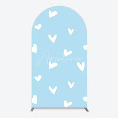 Aperturee - Aperturee Simple Arch Backdrop with White Hearts for Boy Baby Shower Birthday Party or Valentine’s Day Decor