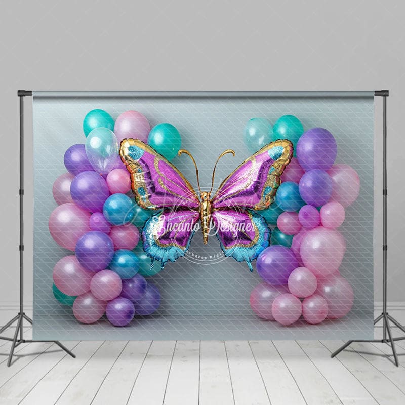 Aperturee - Aperturee Simple Balloon Butterfly Birthday Cake Smash Backdrop