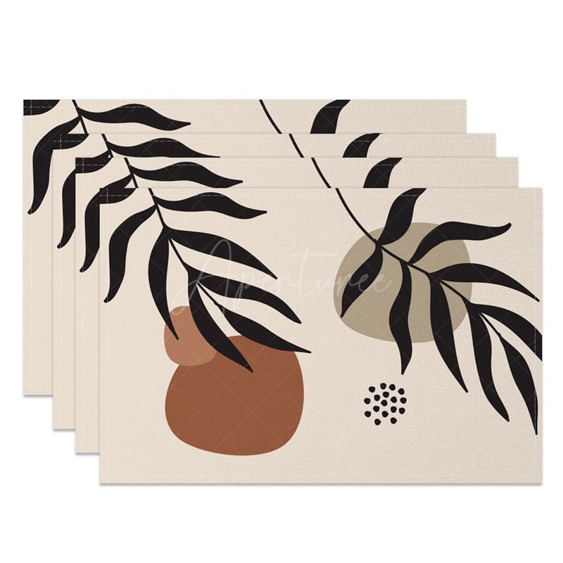 Aperturee - Aperturee Simple Beige Leaves Dots Modern Set Of 4 Placemats