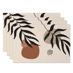 Aperturee - Aperturee Simple Beige Leaves Dots Modern Set Of 4 Placemats