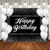 Aperturee - Aperturee Simple Black And White Balloon Birthday Backdrop