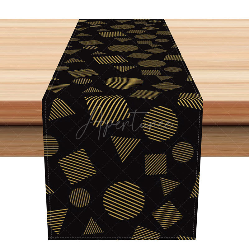 Aperturee - Aperturee Simple Black and Yellow Geometric Table Runner Modern Abstract Figure Design Minimalist Kitchen Dining Decor