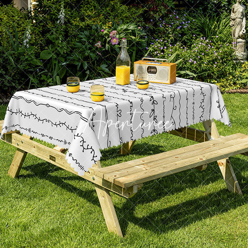 Aperturee - Aperturee Simple Black Lines Modern Rectangle Tablecloth