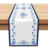 Aperturee - Aperturee Simple Blue and White Floral Table Runner Classic Chinoiserie Kitchen Decor Elegant Farmhouse Dining Linen