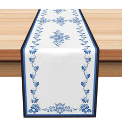 Aperturee - Aperturee Simple Blue and White Floral Table Runner Classic Chinoiserie Kitchen Decor Elegant Farmhouse Dining Linen