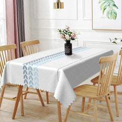 Aperturee - Aperturee Simple Blue Leaf Vine Border Rectangle Tablecloth Elegant Botanical Striped Kitchen Dining Table Cover Decor