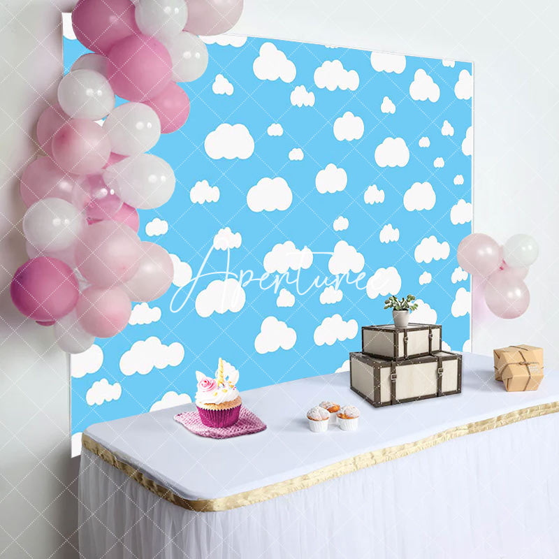Aperturee - Aperturee Simple Blue Sky White Cloud Happy Birthday Backdrop
