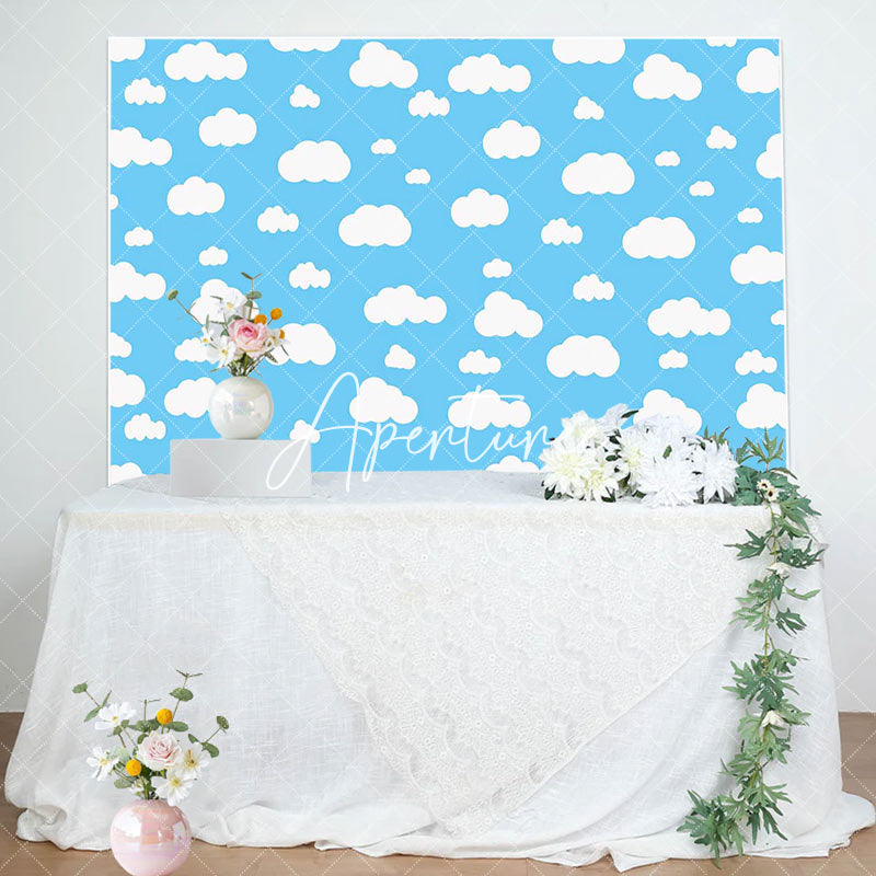 Aperturee - Aperturee Simple Blue Sky White Cloud Happy Birthday Backdrop