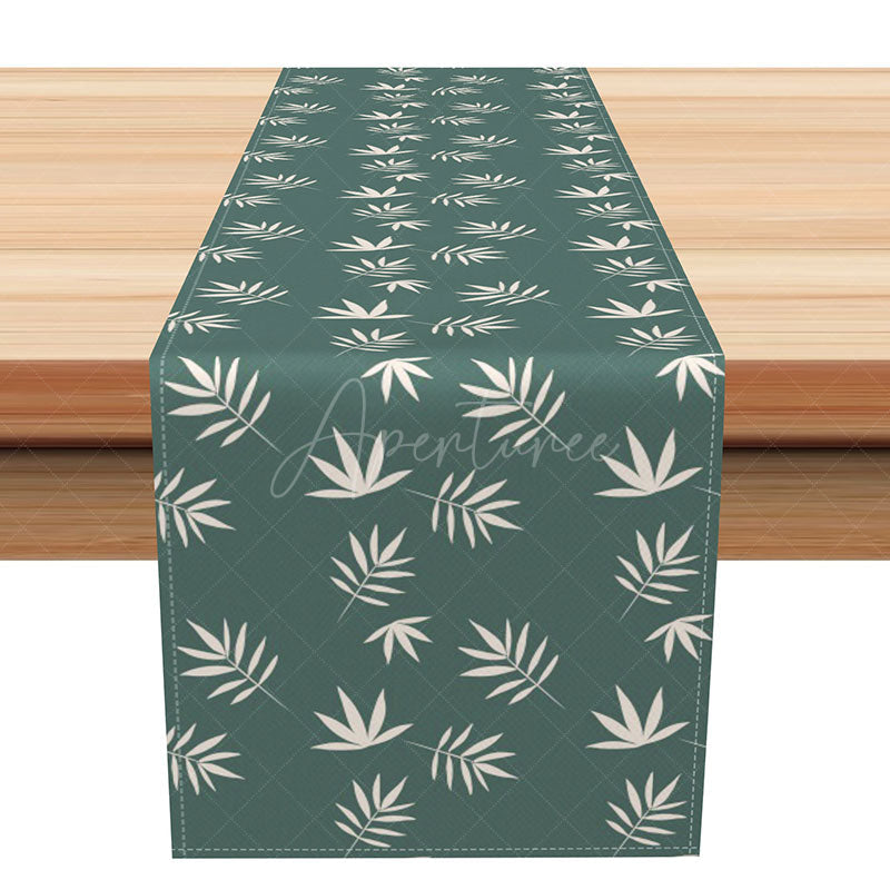 Aperturee - Aperturee Simple Boho Leaves Table Runner Fresh Greenery with Repetitive Pattern Modern Farmhouse Kitchen Dining Decor