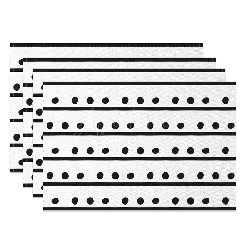 Aperturee - Aperturee Simple Boho White Black Dots Lines Set of 4 Placemats