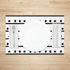 Aperturee - Aperturee Simple Boho White Black Dots Lines Set of 4 Placemats